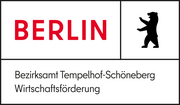 Auf dem Bild sieht man das Logo der Wirtschaftsförderung Tempelhof-Schöneberg. Oben links und mittig steht in großen roten Buchstaben das Wort Berlin. Daneben ist der Berliner Bär abgebildet. Darunter steht Bezirksamt Tempelhof-Schöneberg Wirtschaftsförderung.